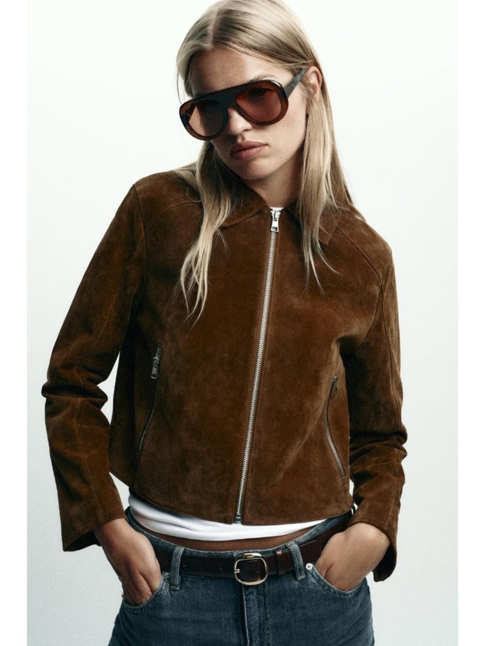 Zara Womens Short Leather Jacket Small S Brown Whisky Cropped 8073/255 NWT